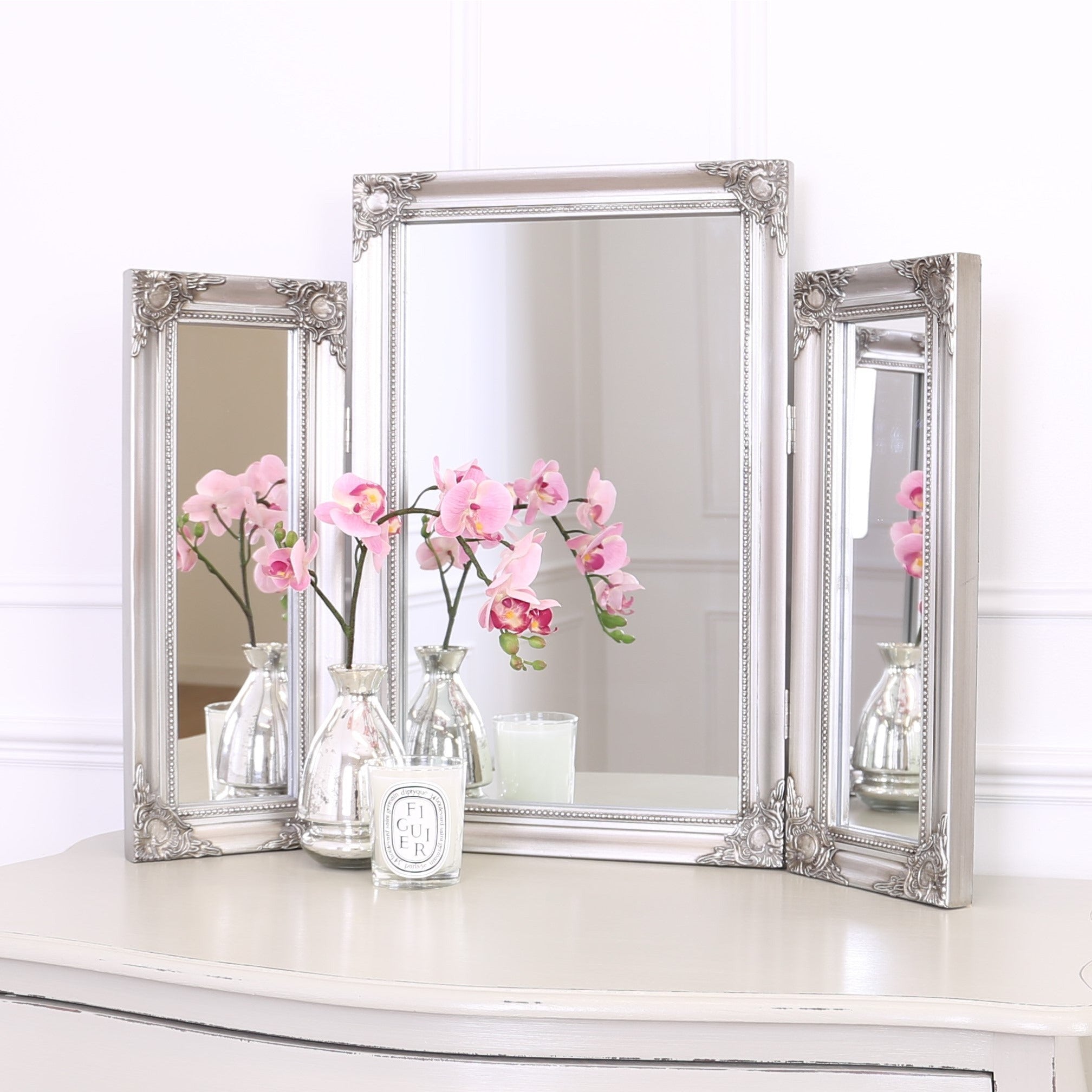Silver dressing table mirror discount